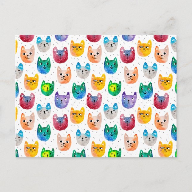 Cartão Postal De Anúncio Gatos com aquarelas e amigos (Frente)