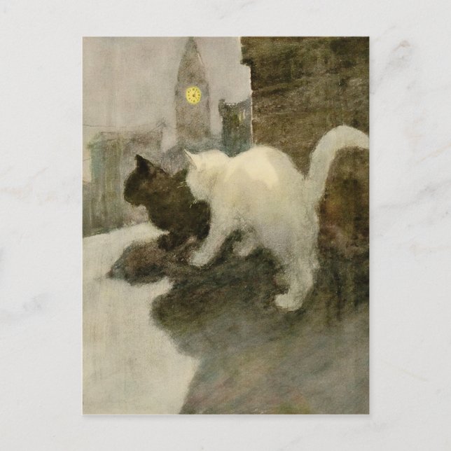 Cartão Postal De Anúncio Gatos da Cidade de Londres no Rooftop Vintage (Frente)