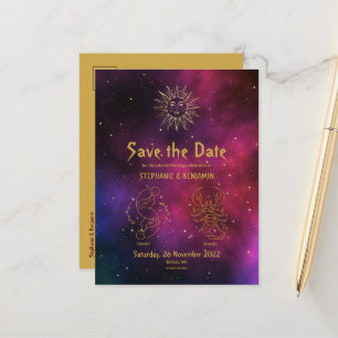 Cartão Postal De Anúncio Gêmeos e Escorpião Borgonha Elegante Salve a Data