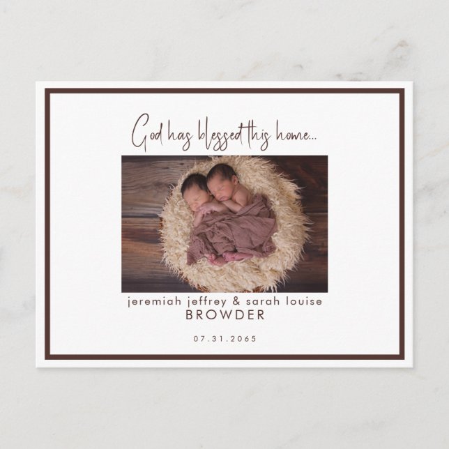 Cartão Postal De Anúncio Gêmeos Foto Que Deus Abençoou Este Nascimento Domé (Frente)