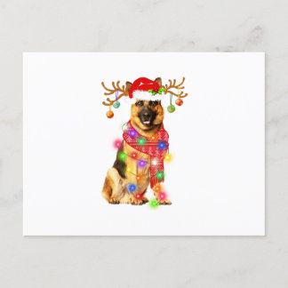 Cartão Postal De Anúncio German shepherd Engraçado Noel Hat Xmas Luzes Pres