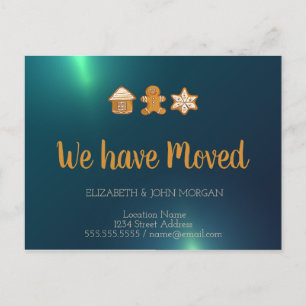 Cartão Postal De Anúncio Gingerbread House, Cara,Estrela,Verde Nós Mudamos