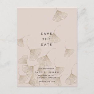 Cartão Postal De Anúncio Ginkgo de Bronze deixa bege rosa salva a data