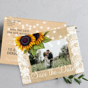 Cartão Postal De Anúncio Girasóis país renda de juta salvar data casamento