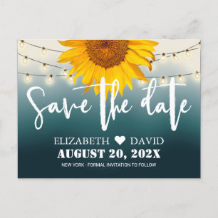 Cartão Postal De Anúncio Girasol Country Teal Ombre Salvar Data Casamento