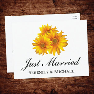 Cartão Postal De Anúncio Girassóis Boho Amarelo Floral Casamento Recém-casa