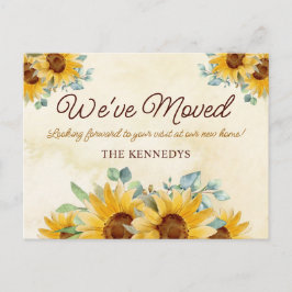 Cartão Postal De Anúncio Girassol Aquarela Rústica Mudança de Casa Nova 