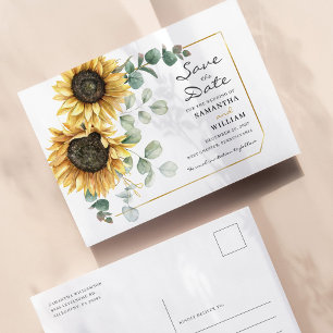 Cartão Postal De Anúncio Girassol Eucalipto Botânico Floral Economize A Dat
