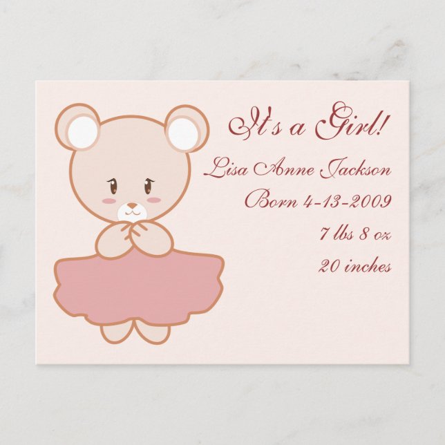 Cartão Postal De Anúncio Girly Bear (Frente)