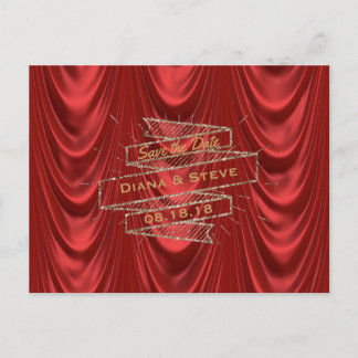 Cartão Postal De Anúncio Glam Dourado Red Wedding | Elegante Guardar a Data