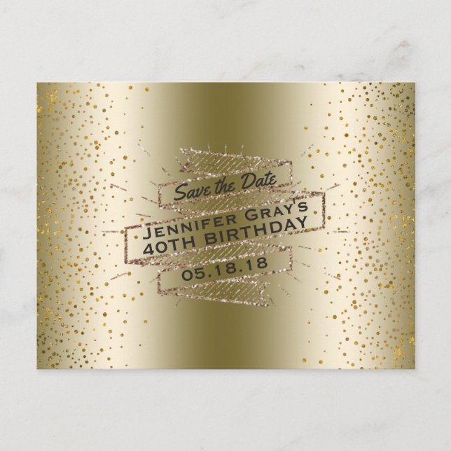 Cartão Postal De Anúncio Glam Dourado Salve a Bolsa mensageifesta de aniver (Frente)