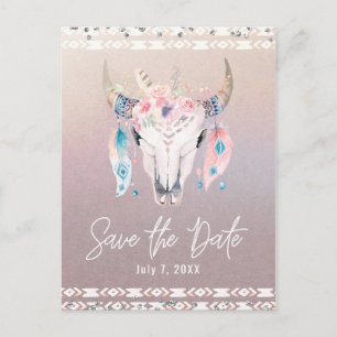 Cartão Postal De Anúncio Glamour Rústico Boho Floral Caveira de Vaca Salve