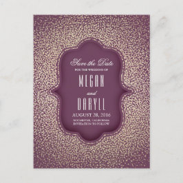 Cartão Postal De Anúncio Glitter Glamor Vintage Plum Dourado Salve a Data