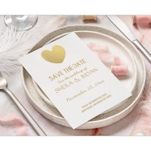 Cartão Postal De Anúncio Gold Foil Heart Salvar O Cartão De Posto Data