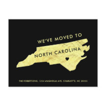 Gold Foil North Carolina Mapa Black New Address