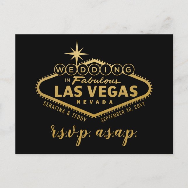 Cartão Postal De Anúncio Gold Las Vegas Sign Wedding RSVP Response Postcard (Frente)