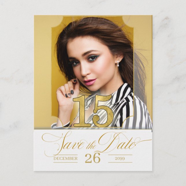 Cartão Postal De Anúncio Golden Hues Save the Date English Version (Frente)