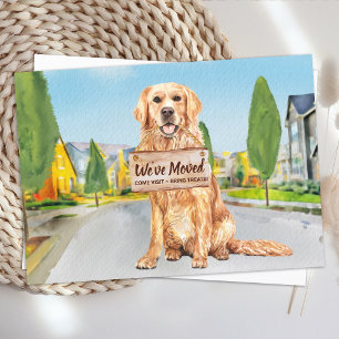Cartão Postal De Anúncio Golden Retriever Nós nos Mudamos Cachorro Fofo se 