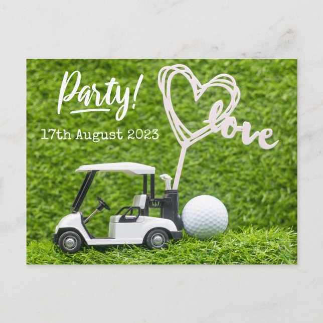 Cartão Postal De Anúncio Golf Salve a festa de golfe (Frente)