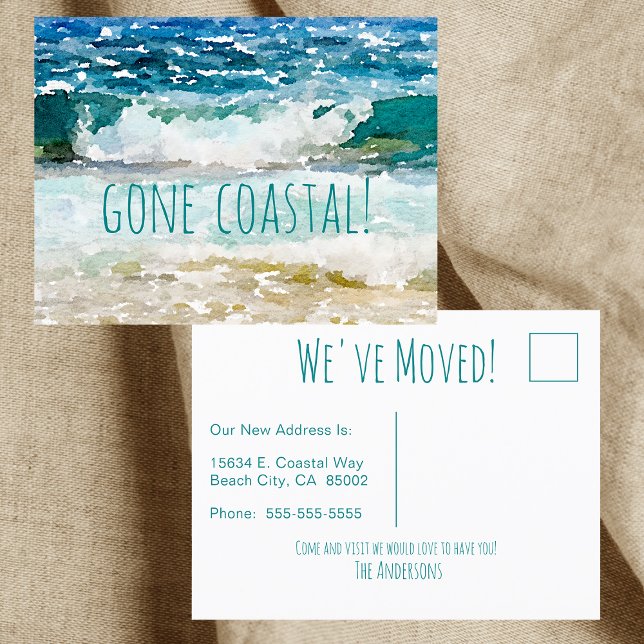 Cartão Postal De Anúncio Gone Coastal Nova Onda de Casa na Praia Aquarela (Criador carregado)