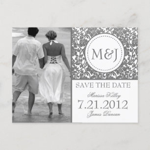 Cartão Postal De Anúncio Gótico Cinza em Branco Flourish Save the Date