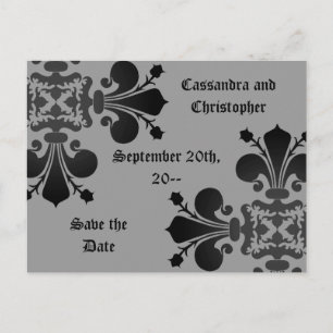 Cartão Postal De Anúncio Gótico punk flor de lis dama preto cinza real