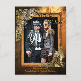 Cartão Postal De Anúncio Gótico - Steampunk Em couro Salve a Data