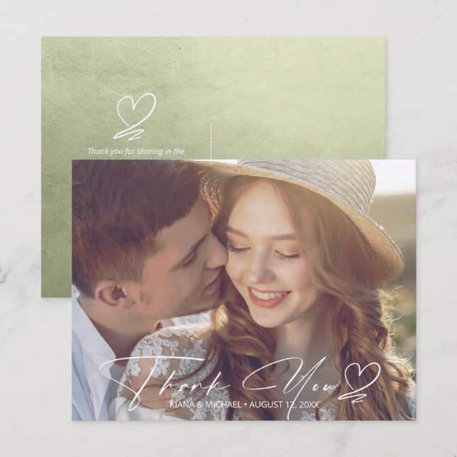 Cartão Postal De Anúncio Gradiente de Aquarela Obrigado Sage Green ID786 (Frente/Verso)