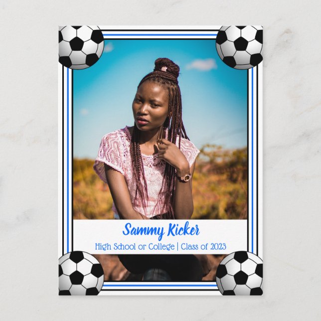Cartão Postal De Anúncio Graduação Azul e Preto do Futebol (Frente)