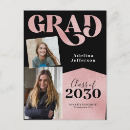 Cartão Postal De Anúncio Graduação da colagem de fotos com brilho rosa de o