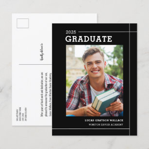 Cartão Postal De Anúncio Graduação de Foto Branca Simples e Preta Moderna