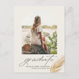 Cartão Postal De Anúncio Graduação de Foto da Folha Glitter Dourada Boho