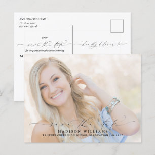 Cartão Postal De Anúncio Graduação de Foto de Script Moderno Salve a Data