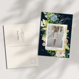 Cartão Postal De Anúncio Graduação de Foto floral azul-de-meia-noite