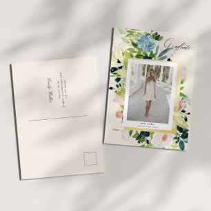 Cartão Postal De Anúncio Graduação de Foto floral azul-de-meia-noite