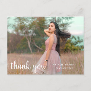 Cartão Postal De Anúncio Graduação de Fotos em Script Branco Obrigado Cartã