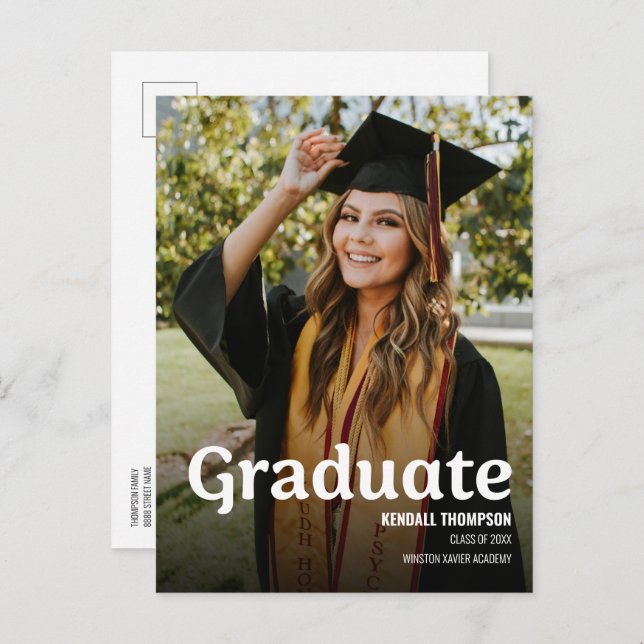 Cartão Postal De Anúncio Graduação de Fotos Grad Classe Moderna 2024 (Frente/Verso)