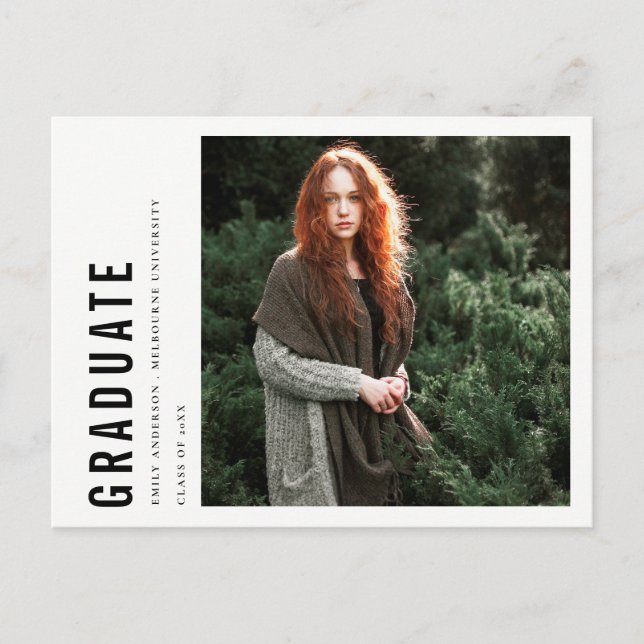 CARTÃO POSTAL DE ANÚNCIO GRADUAÇÃO DE FOTOS PERSONALIZADA MODERNA MÍNIMA NE (Frente)