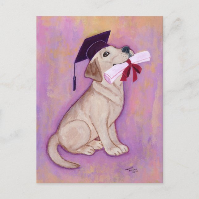 Cartão Postal De Anúncio Graduação do Labrador Amarelo (Frente)