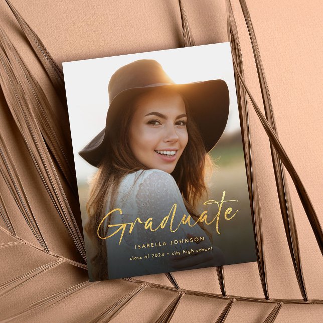 Cartão Postal De Anúncio Graduação Elegante para Caligrafia Dourada (Criador carregado)