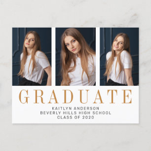 Cartão Postal De Anúncio Graduação Elegante Três Foto Minimalista