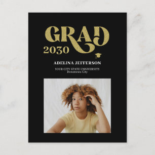 Cartão Postal De Anúncio Graduação em preto de ouro em fotografia de tipo