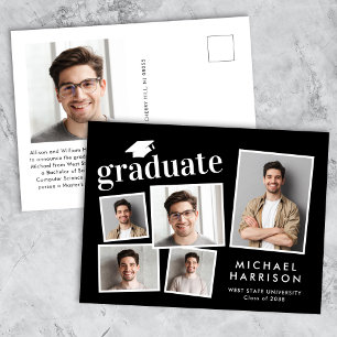 Cartão Postal De Anúncio Graduação em Preto para Colagem de Fotos Moderna