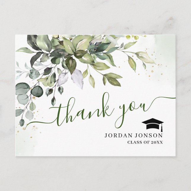 Cartão Postal De Anúncio Graduação Eucalyptus Elegante Simples Obrigado (Frente)