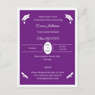 Cartão Postal De Anúncio Graduação Personalizada Mínima De Roxo E Branco