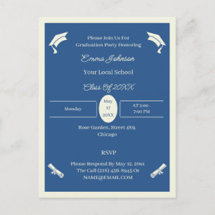 Cartão Postal De Anúncio Graduação Personalizada Minimalista E Azul