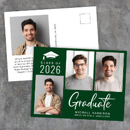 Cartão Postal De Anúncio Graduação Verde de Script em Branco Moderno 3 Foto