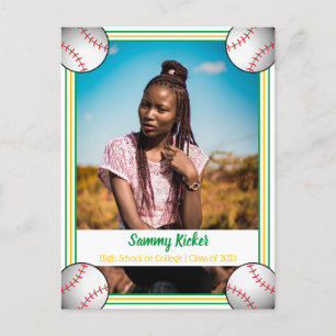 Cartão Postal De Anúncio Graduação Verde e Dourada do Baseball