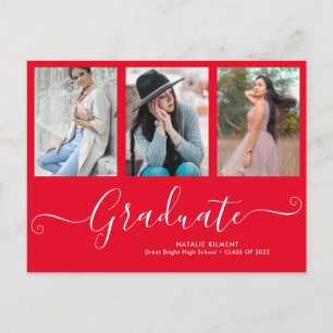 Cartão Postal De Anúncio Graduação Vermelha de Colagem de Fotos do Script F
