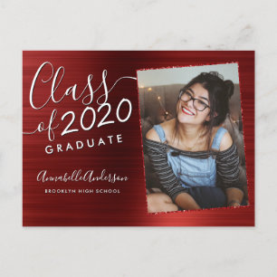 Cartão Postal De Anúncio Graduado Burgundy Metal Brilhado Foto Graduação